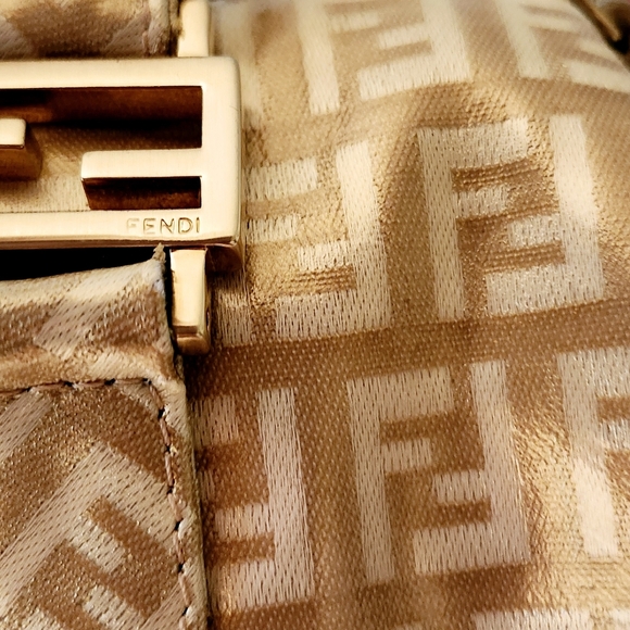 FENDI Tan/Gold Monogram Icon Logo Satchel Hand Bag w Its Dust Bag - Picture 14 of 15